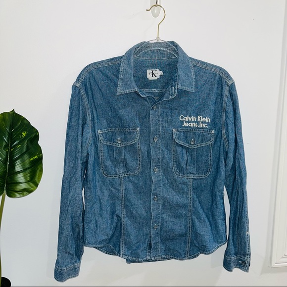 Calvin Klein Tops - Calvin Klein Faux Denim Long Sleeve Button Up